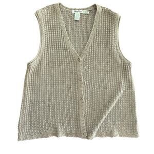 VINTAGE Eddie Bauer Women's Beige Cotton Cozy V-Neck Sweater Vest Size XL